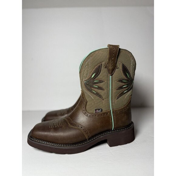 Justin Womens 8" Nettie Western Cowboy Brown Leather Boots Square Toe Sz 9B NEW - Picture 5 of 15